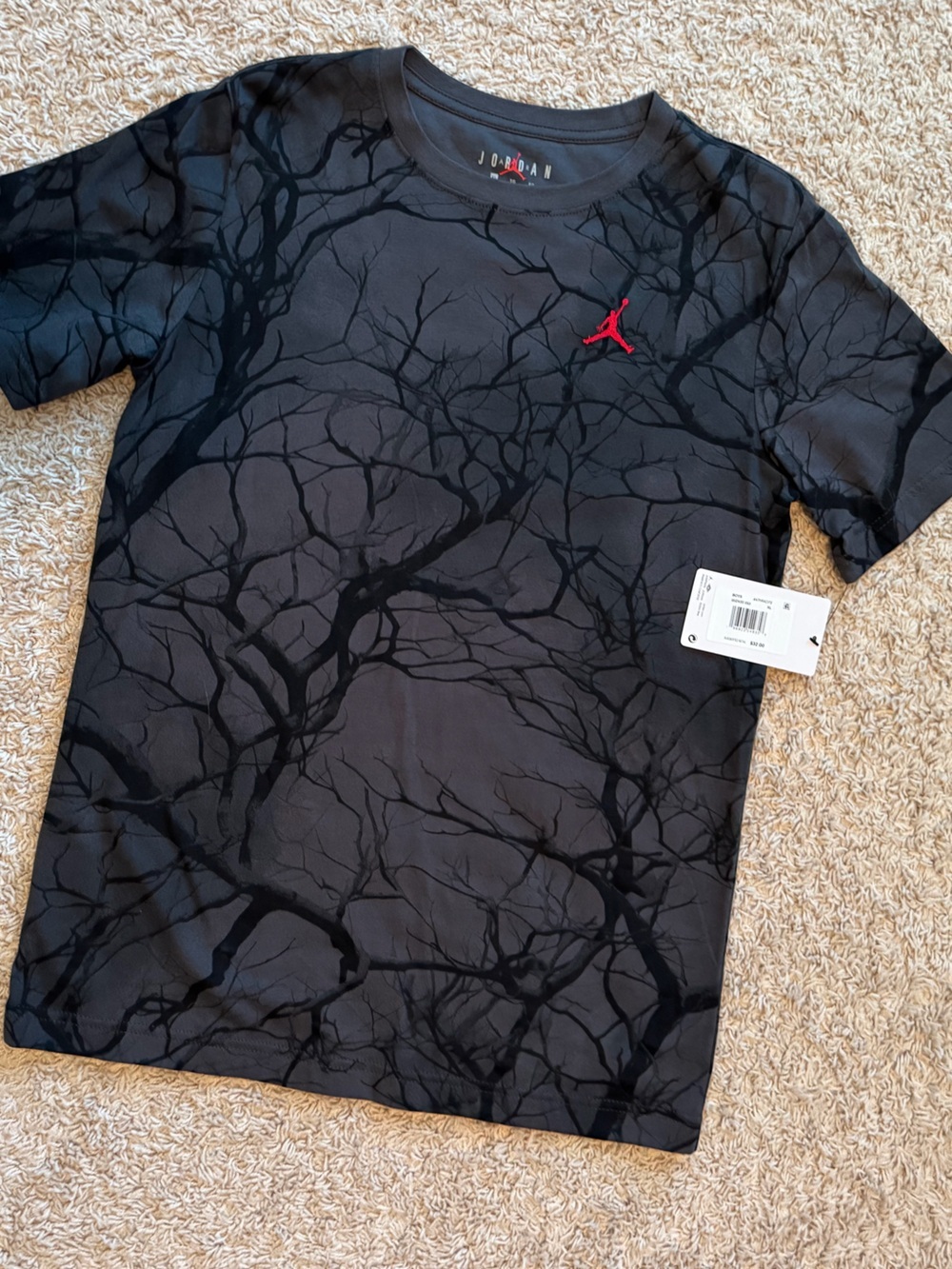 Jordan Black Tee with Red Jumpman and Dark Branch Graphic